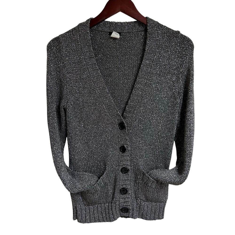 J Crew Metallic Silver Button Down Cardigan Small Holiday Christmas New Years